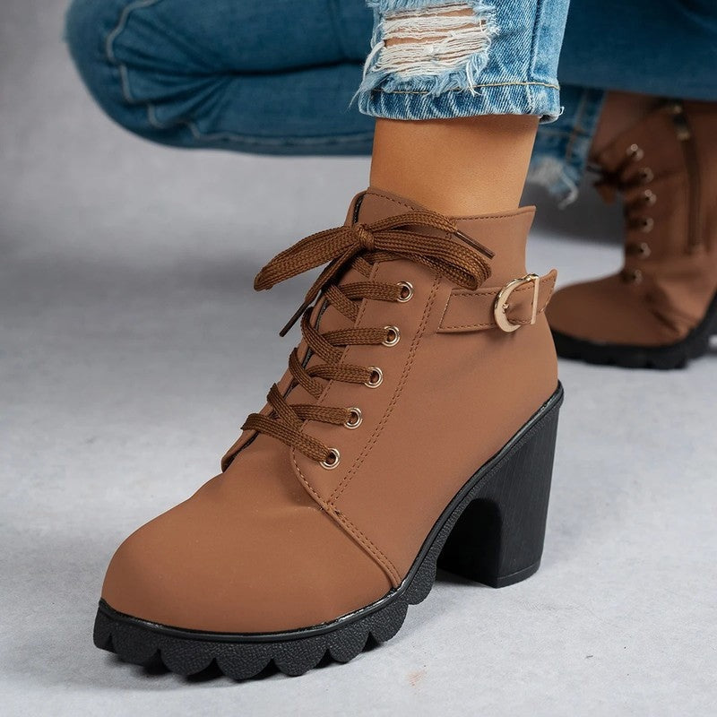 Lunari Lace-Up Block Heel Ankle Boots