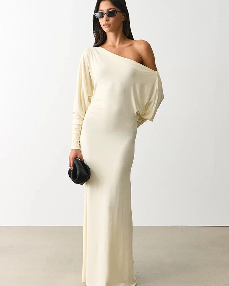 Lunari One-Shoulder Draped Maxi Dress