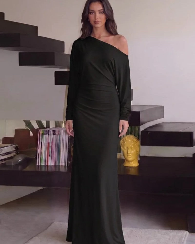 Lunari One-Shoulder Draped Maxi Dress