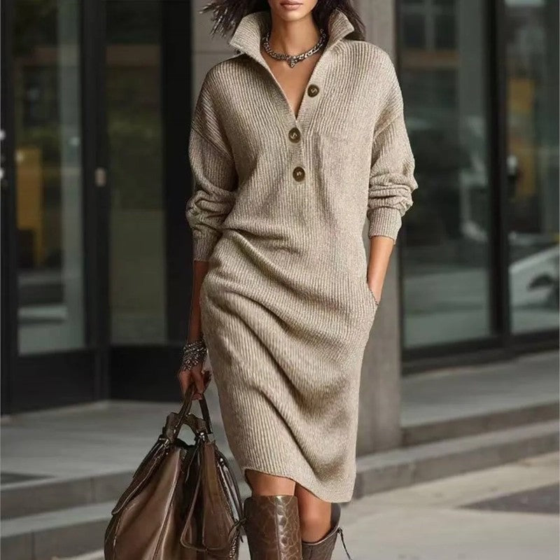Lunari Relaxed Ribbed Knit Sweater Dress