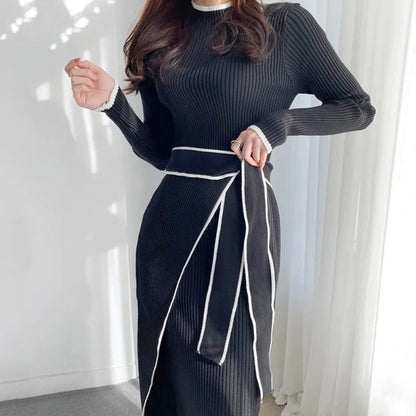 Lunari Ribbed Knit Belted Robe