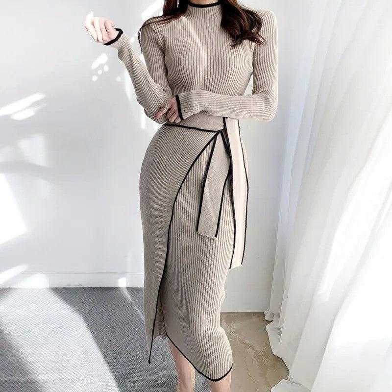 Lunari Ribbed Knit Belted Robe