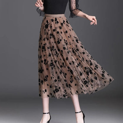 Lunelle Sheer Floral Mesh Maxi Skirt