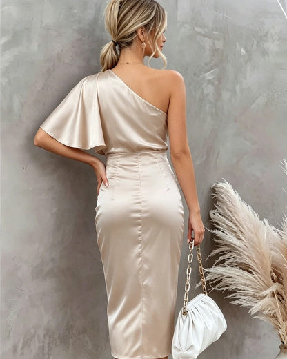 Lunira Satin One-Shoulder Midi Dress