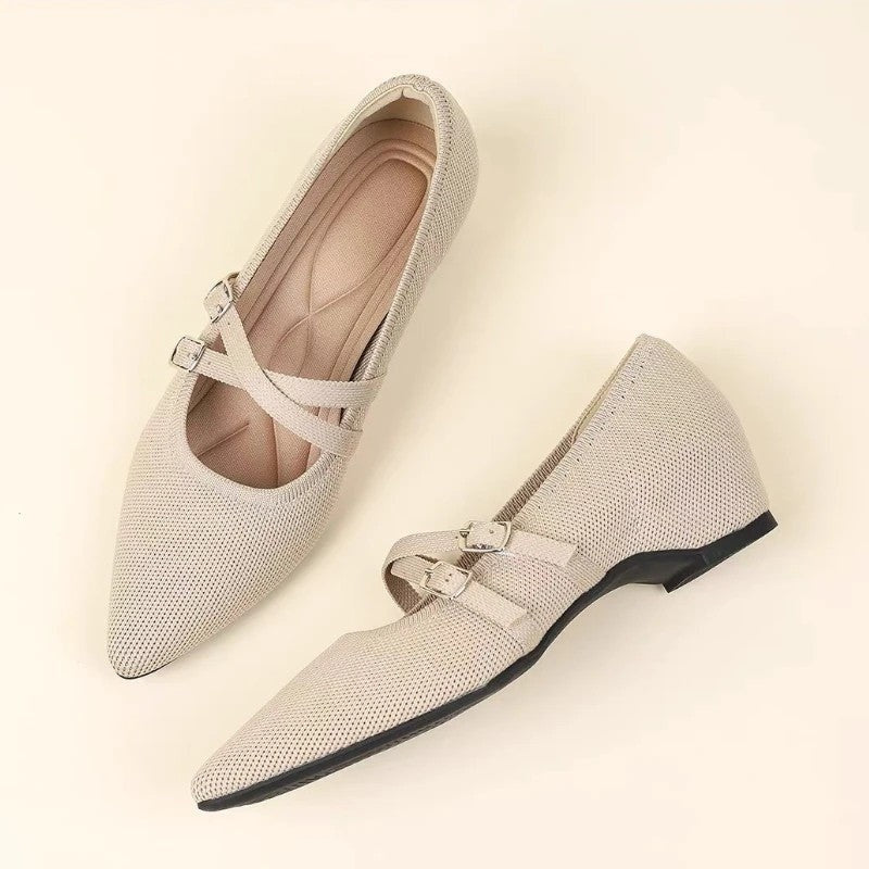 Lunira Textured Double Strap Ballet Flats