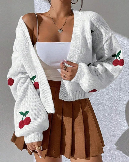 Luniva Embroidered Knit Cropped Cardigan