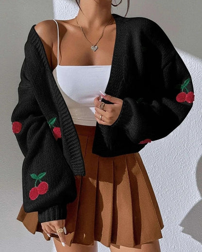 Luniva Embroidered Knit Cropped Cardigan