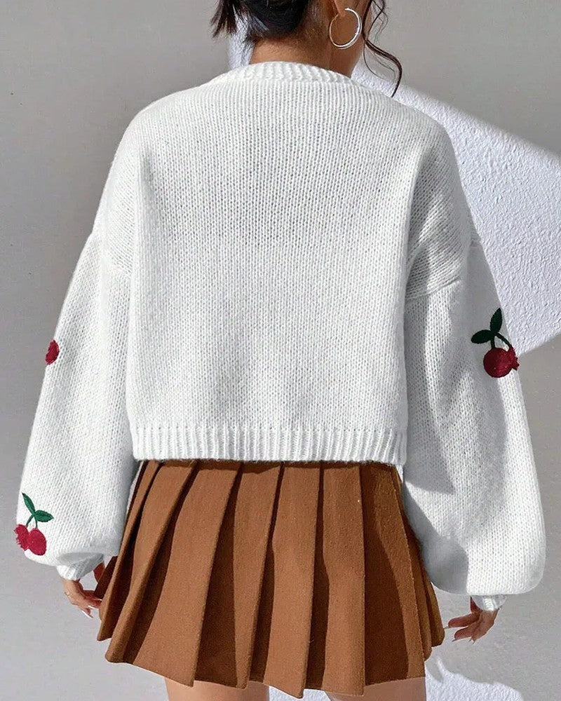 Luniva Embroidered Knit Cropped Cardigan