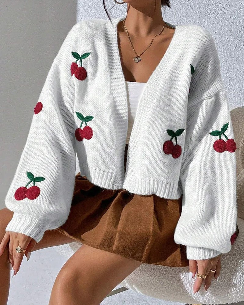 Luniva Embroidered Knit Cropped Cardigan