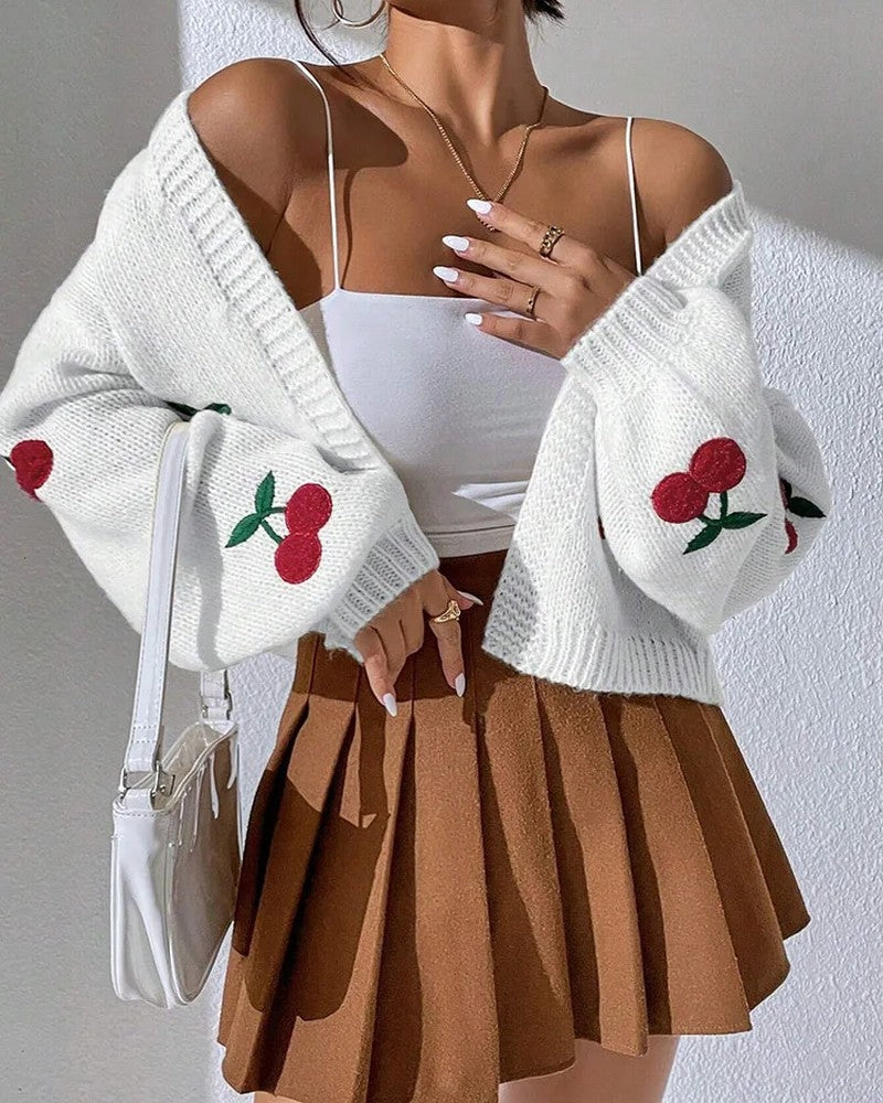 Luniva Embroidered Knit Cropped Cardigan