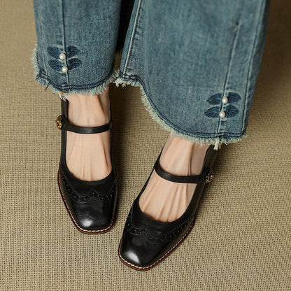 Marisse Brogue Strap Block Heel Pumps