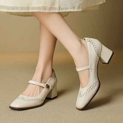Marisse Brogue Strap Block Heel Pumps