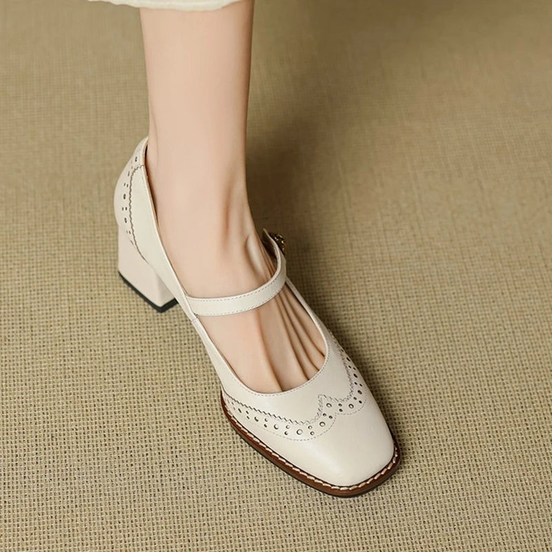 Marisse Brogue Strap Block Heel Pumps