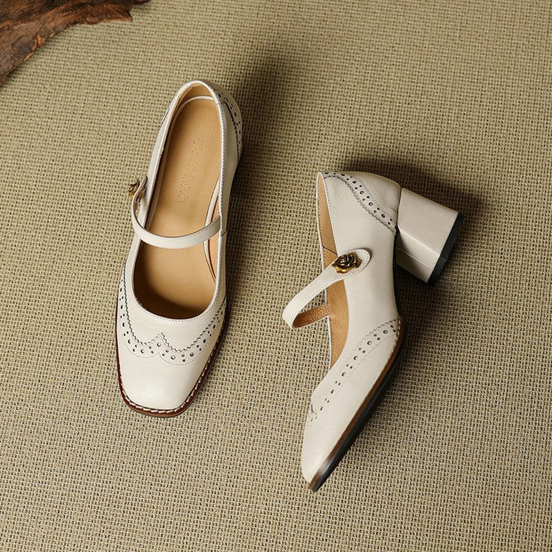 Marisse Brogue Strap Block Heel Pumps