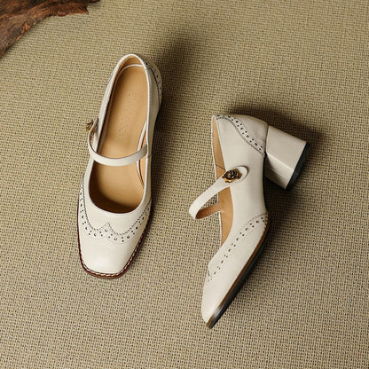 Marisse Brogue Strap Block Heel Pumps
