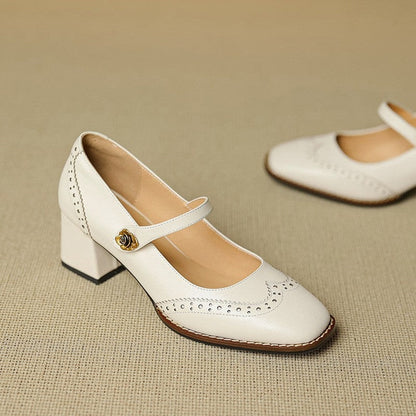 Marisse Brogue Strap Block Heel Pumps