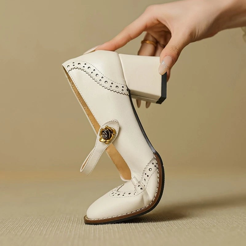 Marisse Brogue Strap Block Heel Pumps
