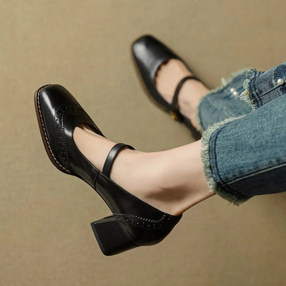 Marisse Brogue Strap Block Heel Pumps