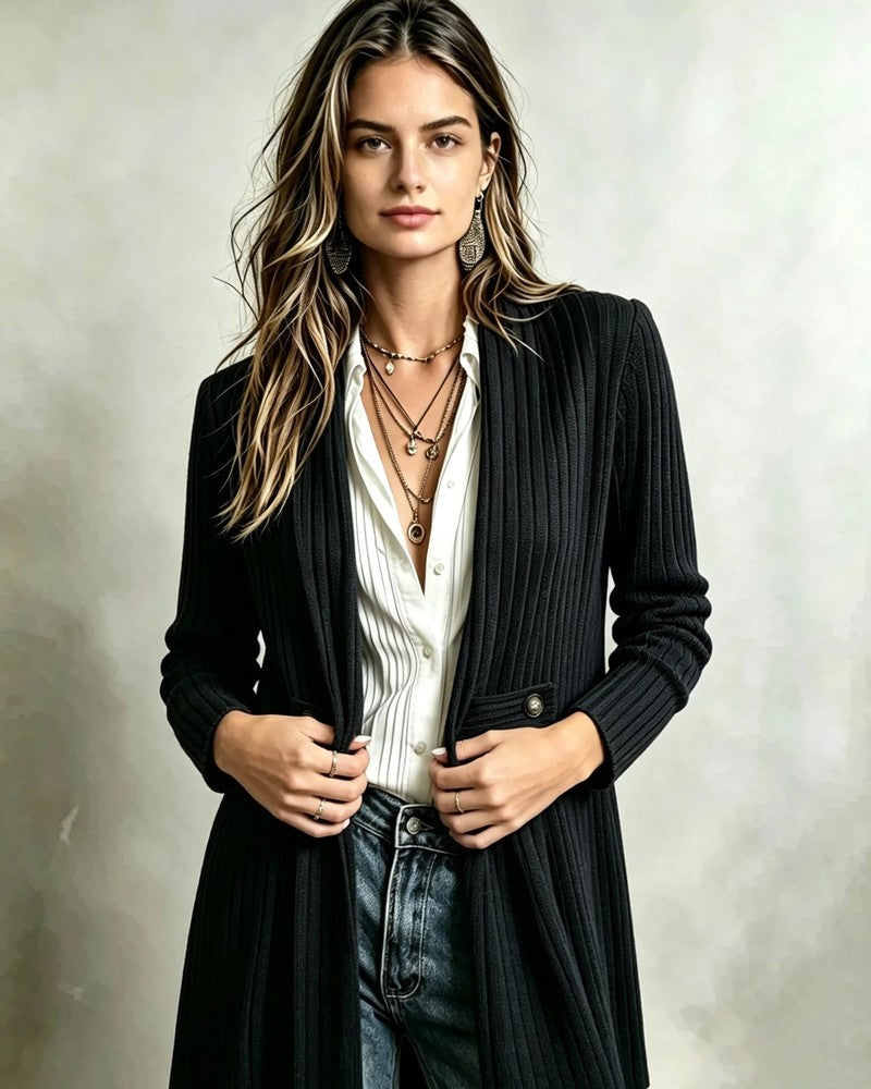 Marisse Ribbed Knit Long Cardigan