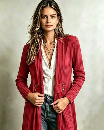Marisse Ribbed Knit Long Cardigan