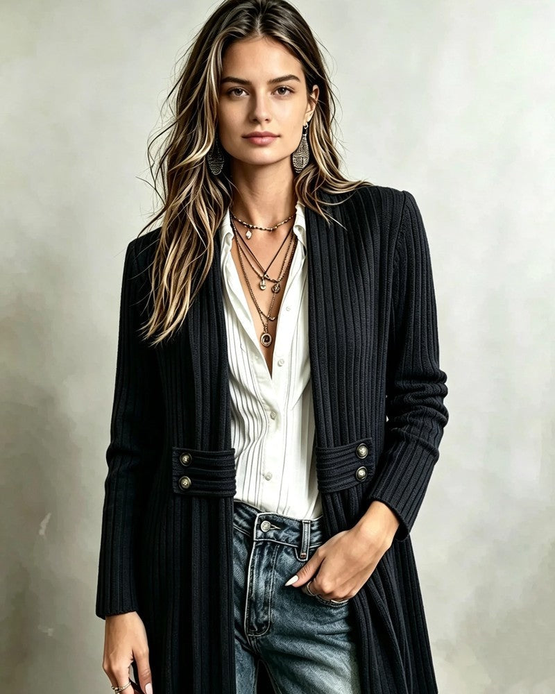 Marisse Ribbed Knit Long Cardigan