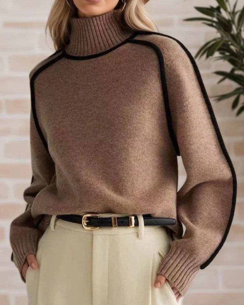 Rovian Contrast Trim Wool Turtleneck Sweater