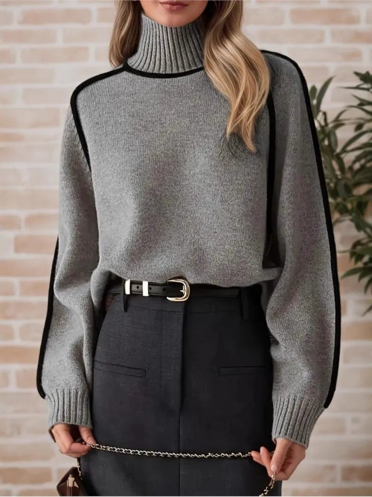 Rovian Contrast Trim Wool Turtleneck Sweater