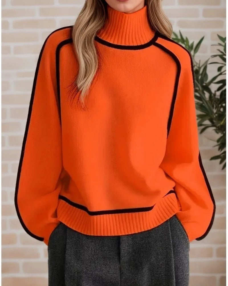 Rovian Contrast Trim Wool Turtleneck Sweater