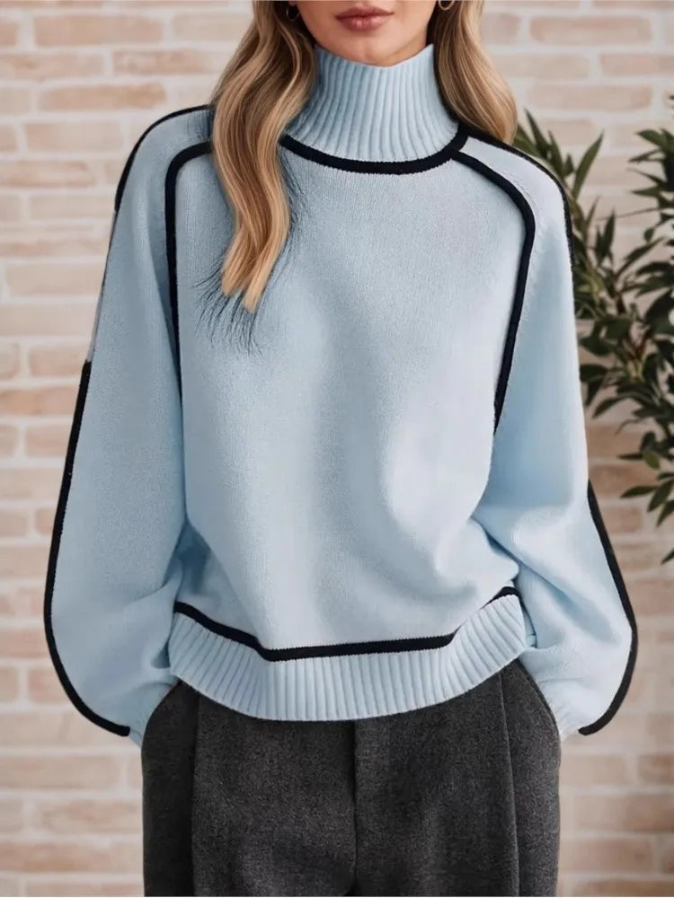 Rovian Contrast Trim Wool Turtleneck Sweater