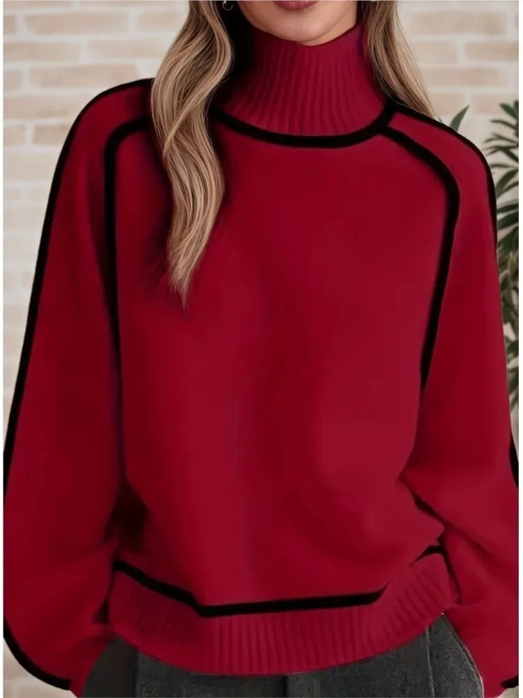 Rovian Contrast Trim Wool Turtleneck Sweater
