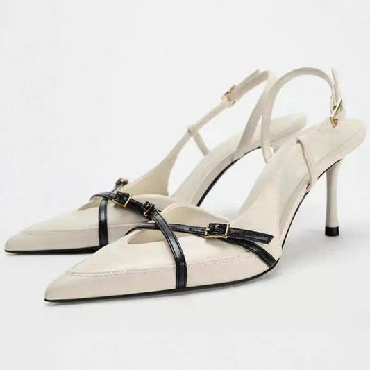 Marvella Strappy Buckle Pointed Slingback Heels