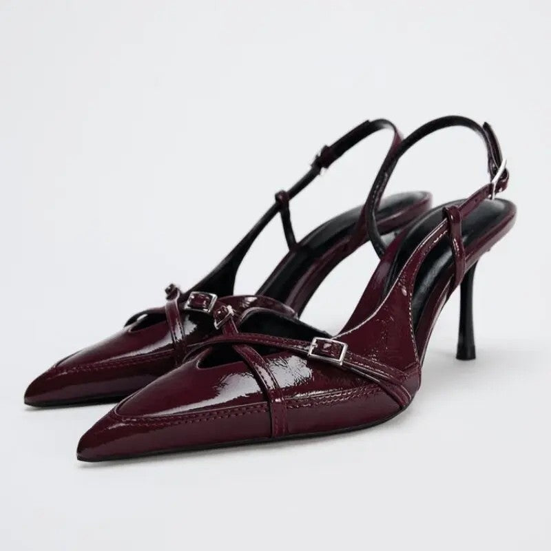 Marvella Strappy Buckle Pointed Slingback Heels