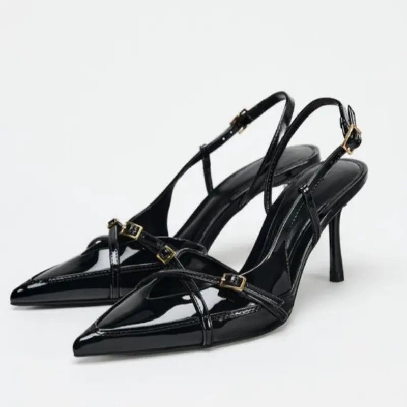 Marvella Strappy Buckle Pointed Slingback Heels
