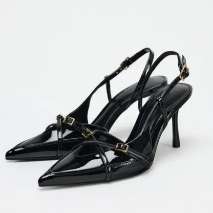 Marvella Strappy Buckle Pointed Slingback Heels