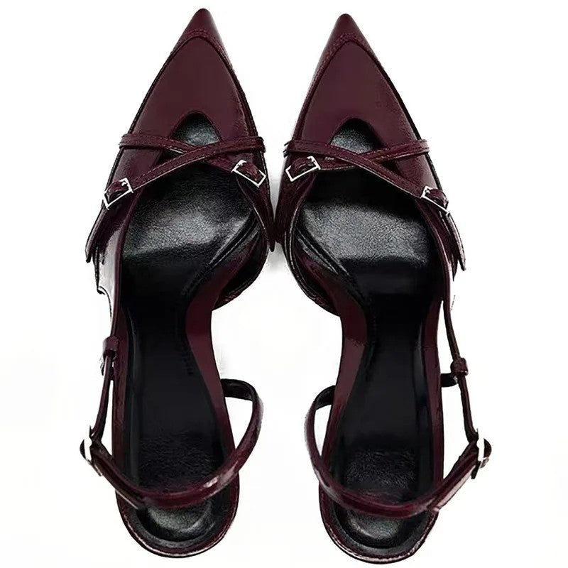 Marvella Strappy Buckle Pointed Slingback Heels