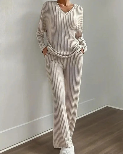 Meriva Ribbed Relaxed Fit Pajama Set