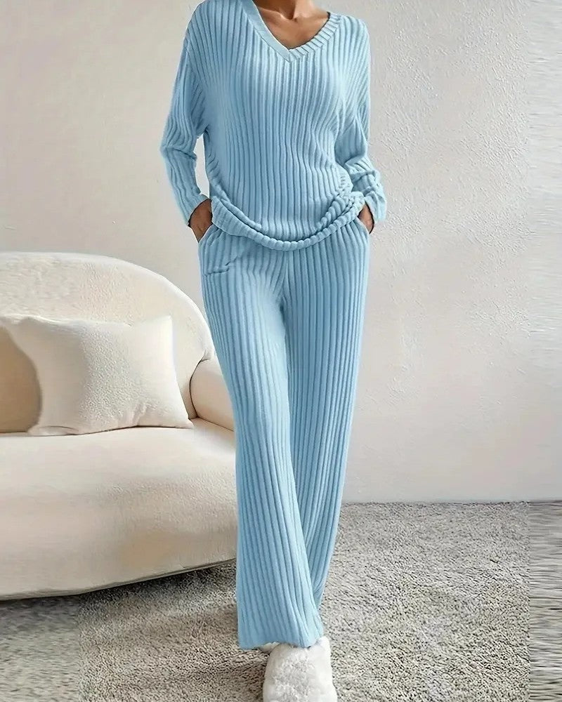 Meriva Ribbed Relaxed Fit Pajama Set