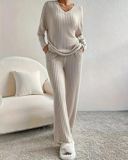 Meriva Ribbed Relaxed Fit Pajama Set