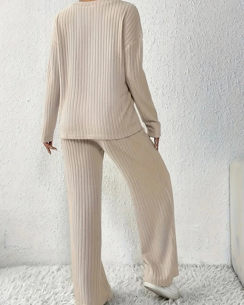 Meriva Ribbed Relaxed Fit Pajama Set