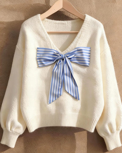 Mirella Striped Bow Back Knit Sweater