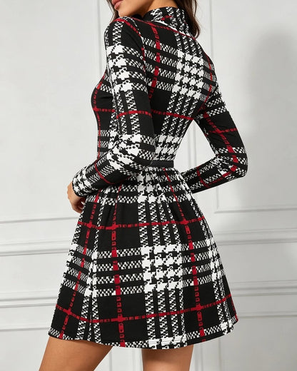 Mirelle Plaid Belted Long Sleeve Mini Dress