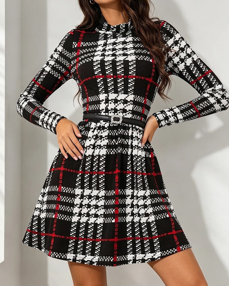 Mirelle Plaid Belted Long Sleeve Mini Dress