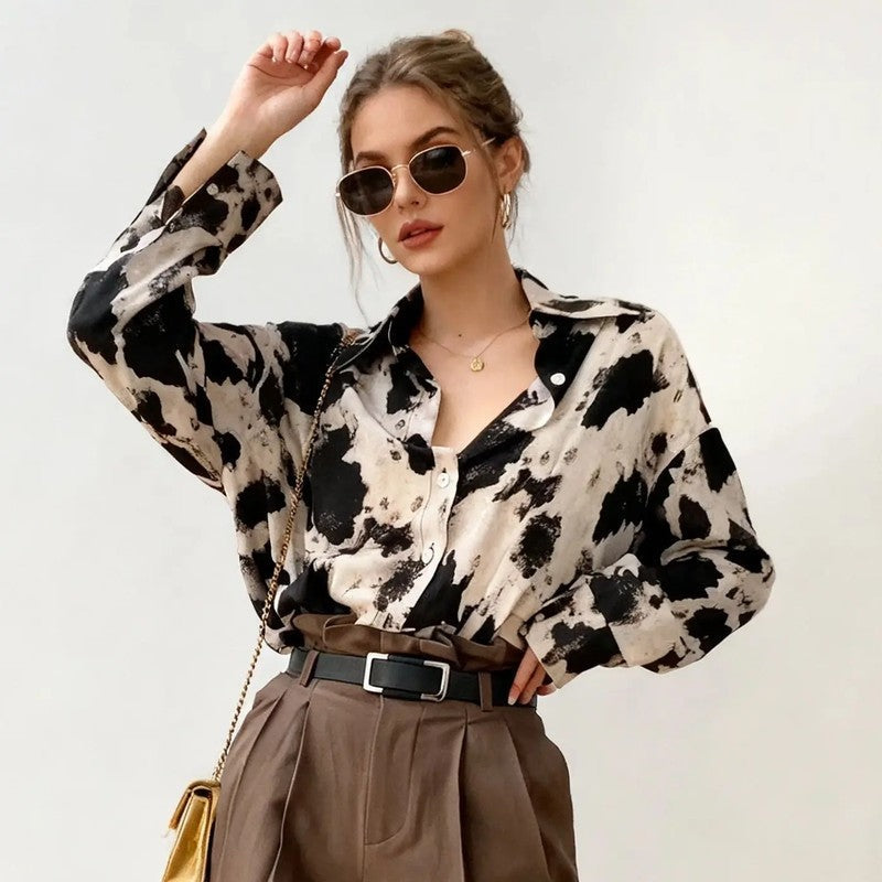 Miretta Oversized Abstract Print Button-Up Shirt