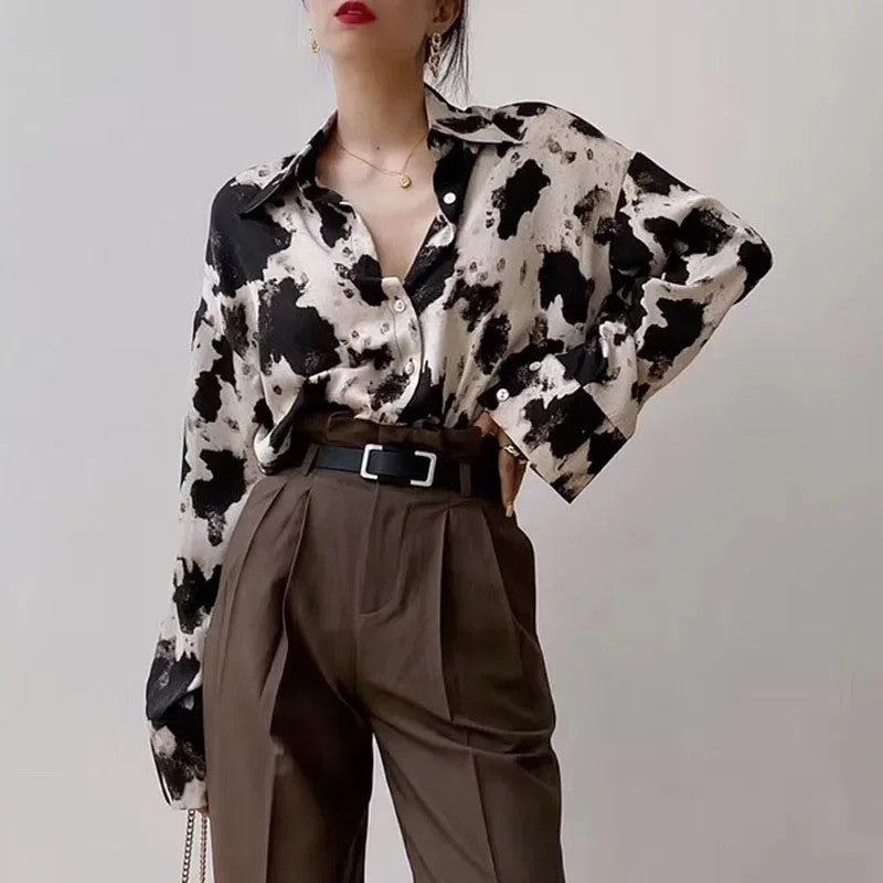 Miretta Oversized Abstract Print Button-Up Shirt