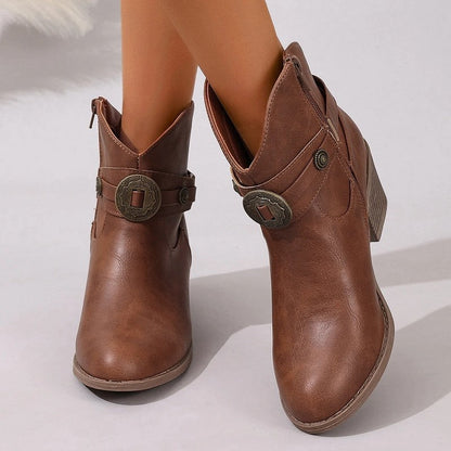 Ravino Western Buckle Ankle Boots