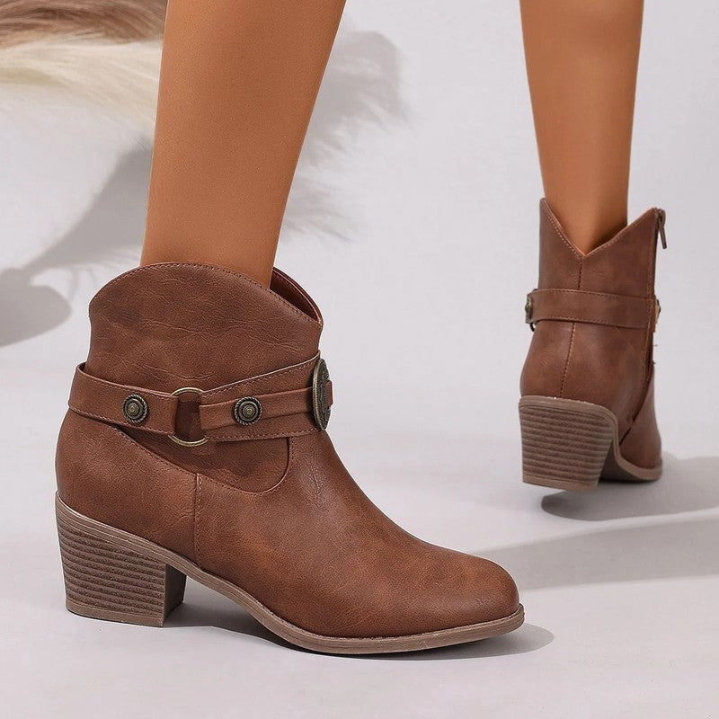 Ravino Western Buckle Ankle Boots