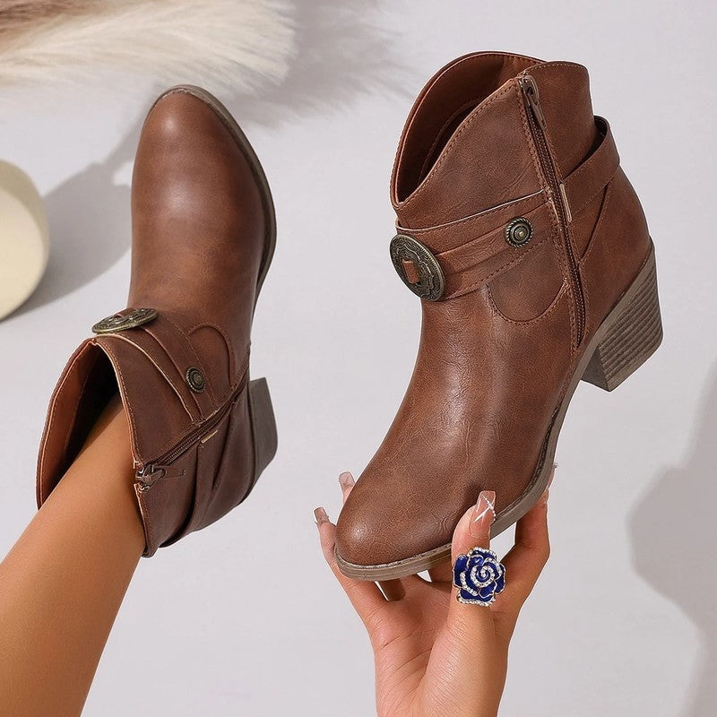 Ravino Western Buckle Ankle Boots