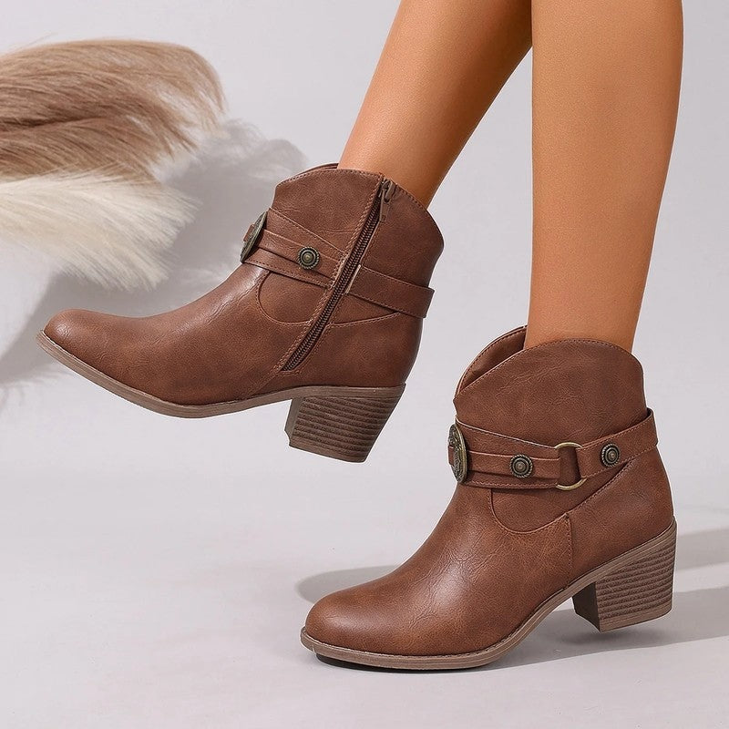 Ravino Western Buckle Ankle Boots