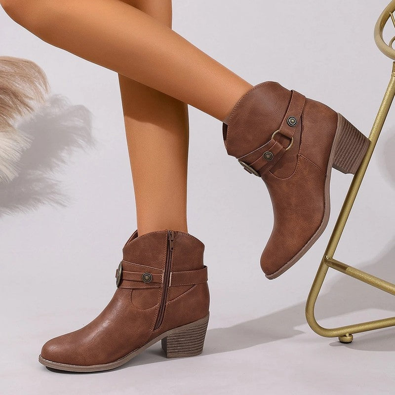 Ravino Western Buckle Ankle Boots