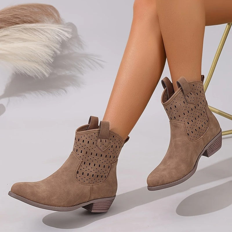 Ravion Western Perforated Ankle Boots